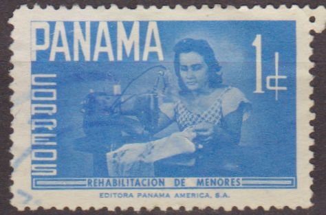 Panama 1961 Scott RA45 Sello º Rehabilitacion de Menores Chica con Maquina de Coser 